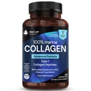 Pure Marine Colagen 100% Marine Colagen Tip 1 1300mg - Hidrolized Colagen Peptides imbunatatit cu acid hialuronic & vitamina C, Suplimente Colagen de înaltă rezistență pentru femei și bărbați, 60 comprimate