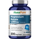 Malat de magneziu NusaPure 1350mg 200 Capsule vegetale (Vegan, Non-GMO, Vegan)