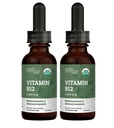USDA Vitamina organică B12 2000mcg Supliment sublingual lichid (2-Pack) - picaturi de metilcobalamină Vegan pentru energie naturală, Mentine metabolismul, și suport sistem imunitar - 1 Fl Oz