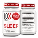 10X Suplimente de somn pentru adulți - 60 Capsule - Melatonina 3mg, L Theanină, Supliment de magneziu, Oxid de magneziu pentru profund, mai bine odihni și relaxare - 3-in-1 suport somn natural