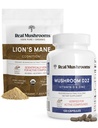 Ciuperci reale Vitamina D2, Zinc Chelated, Chaga, Reishi (120ct) și organic Lion's Mane Powder (60 Servings) Bundle - Imunitate și suport cognitiv, Ameliorare - Vegan, Gluten Free, Non-GMO