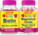 WellDah Biotin Kids + Magneziu Citrate Kids, Gummie Bundle - mare Tasting, Supliment de vitamine, Gluten gratuit, OMG gratuit, Gummy mestecat
