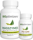 BiOptimizoare - P3-OM și MassZymes Bundle - Enzime digestive premium și probiotice pentru femei și bărbați - Medic-Formulat (120 capsule MassZymes, 60 P3-OM capsule)