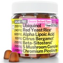Red Yeast Rice Alpha Acid lipoic Ubichinol CoQ10 Citrus Bergamot Beta-Sitosterol Crom Picolinat Sugar-Less Gummies w Lion's Mane Turkey Coail Reishi Cordyceps Chaga, Pills Capsule Supliment Alt