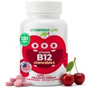 Copii Vitamina B12 1000 mcg Tablete masticabile - Aroma de cireșe naturale gustoase - Vegan, fără OMG-uri, gluten gratuit, Nut gratuit - Supliment alimentar - Vitamine Cellular energie pentru copii - 120 Masticabile