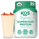 KOS Vegan Praf de proteine, nearomatizat și neîndulcit - conținut scăzut de proteine de arahide, Superalimente organice bogate în vitamine și minerale - Keto, soia, lactate - Înlocuirea mesei pentru femei și bărbați - 20 Serviri