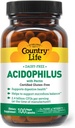 Country Life Acidophilus Probiotic Supliment pentru femei și bărbați - gratuit de Allergens comune - 2.4 Miliarde CFU pentru a sprijini Digestive Health - Dairy-Free, non-GMO, 100 Vegan capsule