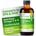 Bold Botanica Plant Omega 3-6-9, cu ulei de Ahiflower, Vegan Omega 3, Omegas complet pe bază de plante pentru creier si sanatate imuna, Mai bine decat Flax, Fish Free, Great Gust, Zahar-Free, Non-GMO, Lichid- 4 oz