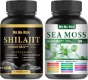 Sea Moss and Shilajit Capsule Bundle, Ashwagandha Rhodiola Rosea Ginseng Cordyceps Mushroom Ginkgo Biloba Stinging Nettle Magic Moss Blendim Black Seed Turmeric Bladderwack Burdock Black Pepper