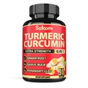Satoomi 6in1 Suplimentul Curcumin Turmeric - 3 luni de aprovizionare - 95% Curcuminoide cu rădăcină de ghimbir, usturoi Bulb, Rosemary & Black Pepper - 90 capsule