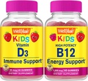 WellDah Vitamina D3 Copii + Vitamina B12 Copii, Gume Bundle - mare Tasting, Supliment de vitamine, Gluten gratuit, OMG-uri Gratuit, Guma de mestecat