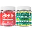 Enzime digestive Gummies 1000mg Chewable - Se rupe în jos alimente rapid, 90 miliarde CFU, Probiotic, Postbiotic, Prebiotic & Blend de fibre și vitamina ADK Gumies + Supliment de zinc de magneziu calciu