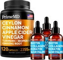 4-in-1 Liquid Biotin Collagen Keratin Saw Palmetto picături (2 fl oz - 3 ambalaj) & 5-in-1 Ceylon Scorțișoară w Turmeric & Ginseng Root (120ct) Bundle - păr, piele, unghii, și supliment de sprijin imun
