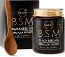 Ulei de semințe negru de MAJU 3-in-1, Manuka Honey & Seeds (Style Traditional) BSM nr. 1, BSM dulce & Crunchy Herbal Blend, Nigella Sativa Oil and Seeds, Nepasteurized & Raw Monofloral Manuka Honey Noua Zeelandă
