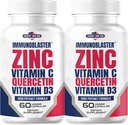 (2 ambalaj) EmunoBlaster Zinc Querbetin 500 mg cu vitamina D şi C suport imun antioxidant mare potenţă Querbetin Zinc Supliment pentru bărbaţi şi femei - Gluten, soia, & lactate gratuit - 120 Conte (Twin Pack)