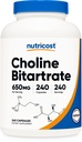 Nutricost Choline Bitartrat 650 mg, 240 capsule vegetariene - non-GMO, vegetarian prietenos, gluten gratuit