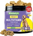 15 din 1 caine Suplimentul Multivitamine - Vitamine de caine pentru sistemul imunitar, Digestie, Hip & comun, Piele & Coat - cu vitamine esentiale, Glucosamine & Chondroitin - Aroma de pui, 120 Chews