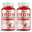 Supliment de fier Gumies pentru femei, bărbaţi şi copii, 65mg Fier & 250mg Vitamina C pe servire - Sânge sănătos, energie şi suport imunitar Vitamina de fier Gummy cu Folat, 2 ambalaj