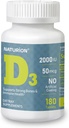 Vitamina D3 2000iu (50 mcg) 6- Months Aprovizionare pentru suport imunitar, funcţie musculară sănătoasă, şi sănătatea osoasă - non-GMO, gluten gratuit, cu vitamina B2 - (Mini comprimate), 180 Conte