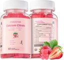 Gume masticabile de citrat de calciu 1000 mg cu vitamina D3 & K2, B6 & B12, Magneziu, zinc pentru oase, mușchi și articulații, Imunitate și suport de memorie,Sugar-Free, Gluten Free, Vegetarian, Strawberry, 60 Conte