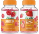 Biotină Lifeable + Zinc 50mg, Gummie Bundle - mare Tasting, Supliment de vitamine, Gluten gratuit, OMG-uri gratuit, Mestecabil