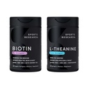Cercetare sportivă Vegan Biotin 10.000mcg cu ulei de nucă de cocos Putere maxima Vitamina B7 120 Softgels (4 lună de aprovizionare) și dublă putere Supliment L-Theanină pentru concentrare, relaxare și alertă 200mg 60 Conte