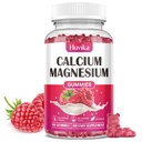 Gume de zinc de calciu Magneziu, magneziu de calciu 2:1 Raportul cu vitamina D3, K2, B6, B12 pentru rezistența osoasă, funcția musculară și sănătatea nervoasă, formula extra-absorbție, Vegan, aroma de zmeură 60 gume
