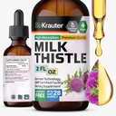 BIO KRAUTTER Milk Thistle Picături lichide - Milk Thistle Silymarin Supliment de suport hepatic - Alcool și zahăr Tinctură gratuită pentru ficat Cleanse Detox - 2 Fl. Oz.