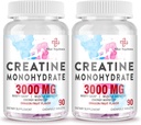 3000 MG Creatină Monohidrat pentru femei și bărbați, pastile de Creatină cu BCAA & Colagen hidrolizat Chews Createn tablete pentru performanță și recuperare, Putere, Aroma de fructe Dragon, 180 comprimate