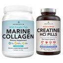 AMANDEAN Premium Creatine HCl & Marine Collagen Bundle. USA-Made CON-CRET. 7X concentrat. Proteină de colagen. Suport Recovery & Lean Muscle. Piele sănătoasă