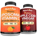 Nutrivein Premium Apple Cidru Oțet Capsule și Liposomal Vitamina C Supliment Bundle: High-Absorbție Vitamina C Capsule & Apple Cidru Suplimente Oțet Bundle pentru apărare imună și Gut Health