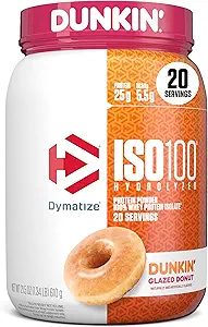Dymatize x Dunkin' Glazed Donut ISO100 Whey Pulbere de proteine, 25g de proteine, 5,5g BCAAs, 120 Cal., Gluten gratuit, 1g Fat, 1g Zahăr, 2g Carb (20 Serviri)