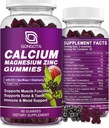 Zinc de calciu magneziu cu supliment de vitamina D3, Gume de calciu foarte absorbent cu 300 mg glicinat de magneziu suport Bone & Dinți, mușchi pentru adulți și adolescenți, Sugar gratuit, Vegan - 60 Conte