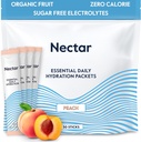 Pachete de hidratare nectar - Pachete cu praf de electroliză - Fără zahăr & 0 Calorie - Lichid lichid cu fructe organice Daily IV Electroliti pulbere pentru rehidratare și rehidratare rapidă (Peach 30 Pack)