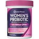 Rețete de doctor Probiotice pentru femei, 100 Miliarde CFU 32 Strains, cu Prebiotic Fiber, Enzime & Cranberry, Vaginale Digestive & Imune, Nu Drojdii, Perioada de valabilitate Stabil, Lansare întârziată, 30 Caps