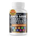 Organic Lion's Mane Turkey Tail Cordyceps Reishi Shiitake Maitake Meshima Poria Cocos Oyster Mushroom Agaricus Chaga Shiitake Snow Mushroom -150 capsule - Made in USA