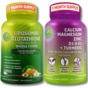 SUPPLEMENTE STUDIO Liposomal Glutatione 500mg imbogatit cu alimente organice integrale + Calciu pe bază de plante, Magneziu, Zinc, D3 & K2 cu Turmeric 