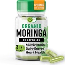 Organic Moringa, Nutrient-Dense Antioxidant Suport cu vitamina C, A, E, Calciu, Potasiu, Fier, Magneziu, Proteine & Amino Acids pentru Hidratare & Energie, Vegan, 1200 MG Per Serving, 90 CT