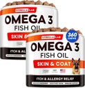STRELLALAB Omega 3 pentru câini - (360Ct) Tratamente de ulei de pește - Alergie & Mâncărime Relief Skin & Coat Supliment - Piele uscată Mâncărime, Tratament anti Shedding & Hot Spots - Pet Salmon Oil Chews - Aroma de pui