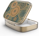 Pilulă cutie de pastile cu oglindă retro 2 Compartiment mini caz Pilulă pentru Purse sau Pocket Bronz cutie de pastile dreptunghiulare sau vitamine, ulei de pește, suplimente, Pilula Contine cadouri de călătorie (Retro Mandala)