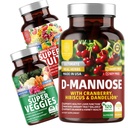 Number One Nutrition N1N Premium D- Mannose with Cranberry & Hibiscus [1350mg], 120 capsule, și Super Fruits & Veggies Supliment alimentar întreg, 180 capsule, 2 ambalaj Bundle
