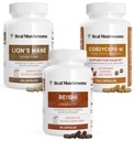 Creier cu ciuperci reale, Vitality & Immune Support Bundle - Leu de Coamă Capsule de cognitiv (120 capsule) + Reishi 415 Capsule de longevitate (90 capsule) & Cordyceps-M Performanță maximă (120 capsule)