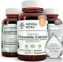 Natural Nutra Suplimentul de calciu masticabil pentru puterea osoasa, promovează sănătatea musculară, ajută la îmbunătățirea sănătății dinților, sprijinirea sănătății nervoase și a sănătății cardiovasculare, îmbunătățirea puterii osoase, 60 comprimate