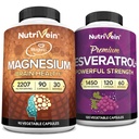 Nutrivein Premium Magneziu L-Treonat și Resveratrol Supliment Bundle: Threonat de magneziu de înaltă absorbție și capsule Resveratrol pentru reparații, apărare, & Vitality