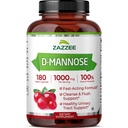 Zazzee D-Mannose, 1000 mg per Serving, 180 capsule Vegane, 3 Luna de aprovizionare, Potent & Fast-Action, Certified Kosher, 100% Pur, All-Natural Tract Health Support, 100% Vegetarian, Non-GMO