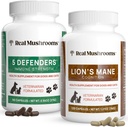Ciuperci reale 5 Apărători pentru animale de companie (90ct) și Lions Mane pentru animale de companie (120ct) - Bundle for Immune Putere & cognitive - Vegan, non-GMO, Gluten-Free, Grain-Free Mushroom Pet Suplimente