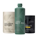 Cercetare sportivă Colagen Peptides Hidrolized Tip 1 & 3 supliment de proteine praf de colagen, Keto MCT Ulei de cocos organic - Ingredient triplu C8, C10, C12 MCT și vitamina D3 K2 cu ulei de cocos