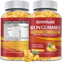 1 pachet Vegan 80MG Supliment de fier Gummie pentru femei si barbati - Vitamina A, C, B pentru adulti si copii - sange & constructor si suport energetic pentru deficienta de fier, anemie - 60 Conte de aroma de Ananas Gummie
