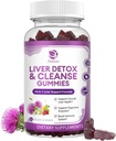 Ficat Cleanse Detoxifiere & Repair Gummies- Noua formulă de sprijin pentru ficat Suplimentul cu lapte Thistle Silimarin, Dandelion, Anghinare Extract & Elderberry - Nu zahăr, supliment de sănătate hepatică - 60 Vegan Gummie