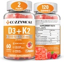 Vitamine D3 K2 fără zahăr, vitamina D Gumies Supliment, 10000 UI + 200mcg D3 și K2 Suplimente, Gummy vitamine gustoase, suport pentru os dinți musculare imune, 60 Serviri 120 gume, zmeură